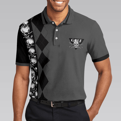Golf Men Polo Shirts - Black Argyle Pattern Skull Play Golf Tee It High Let It Fly Men Polo Shirts - Perfect Gift For Men, Golfers, Golf Lover - Amzanimalsgift