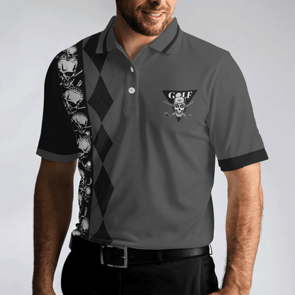 Golf Men Polo Shirts - Black Argyle Pattern Skull Play Golf Tee It High Let It Fly Men Polo Shirts - Perfect Gift For Men, Golfers, Golf Lover - Amzanimalsgift