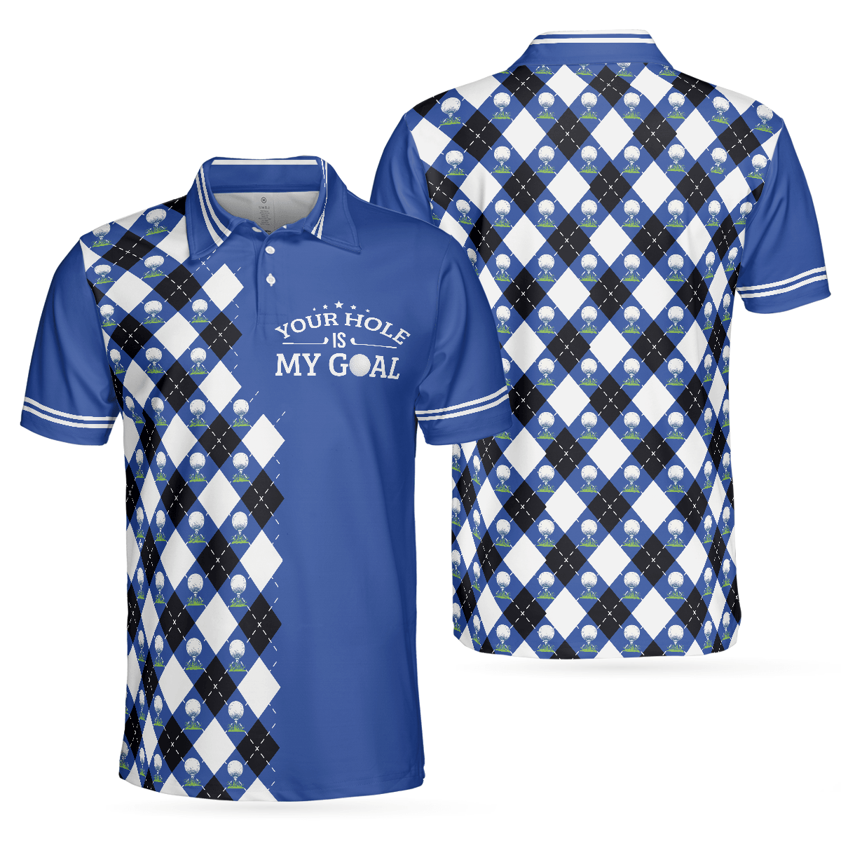 Golf Men Polo Shirts - Blue Argyle Pattern Your Hole Is My Goal Golf Polo Shirt, - Perfect Gift For Men, Golfers, Golf Lover - Amzanimalsgift