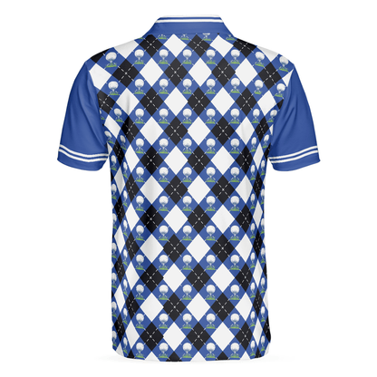 Golf Men Polo Shirts - Blue Argyle Pattern Your Hole Is My Goal Golf Polo Shirt, - Perfect Gift For Men, Golfers, Golf Lover - Amzanimalsgift