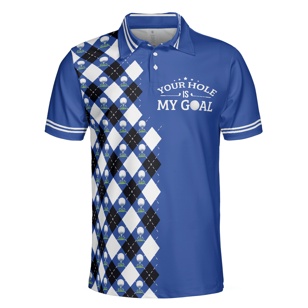 Golf Men Polo Shirts - Blue Argyle Pattern Your Hole Is My Goal Golf Polo Shirt, - Perfect Gift For Men, Golfers, Golf Lover - Amzanimalsgift