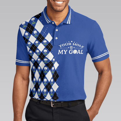 Golf Men Polo Shirts - Blue Argyle Pattern Your Hole Is My Goal Golf Polo Shirt, - Perfect Gift For Men, Golfers, Golf Lover - Amzanimalsgift