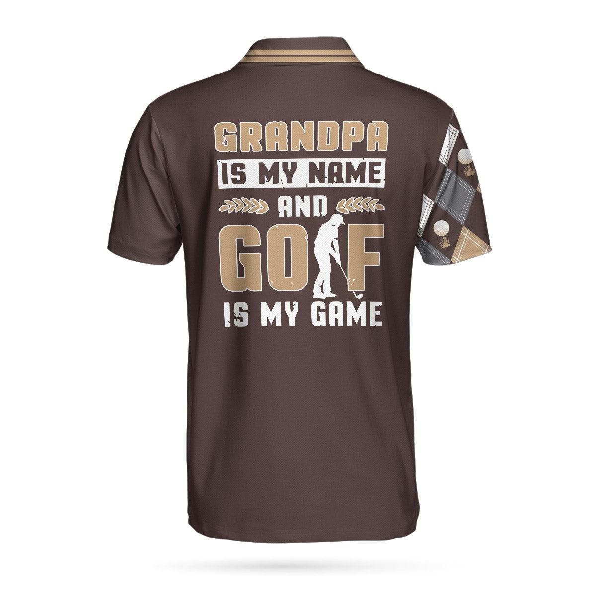 Golf Men Polo Shirts, Brown Argyle Pattern Grandpa Golf Custom Name Polo Shirts, Best Golf Polo Shirts Gift For Women for Golfer - Amzanimalsgift