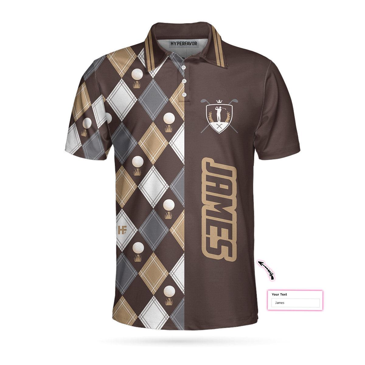 Golf Men Polo Shirts, Brown Argyle Pattern Grandpa Golf Custom Name Polo Shirts, Best Golf Polo Shirts Gift For Women for Golfer - Amzanimalsgift