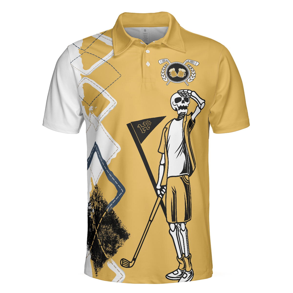 Golf Men Polo Shirts - Funny Skeleton Argyle Pattern You Know What Rhymes With Golf Beer Golf Men Polo Shirts - Perfect Gift For Men, Golfers - Amzanimalsgift