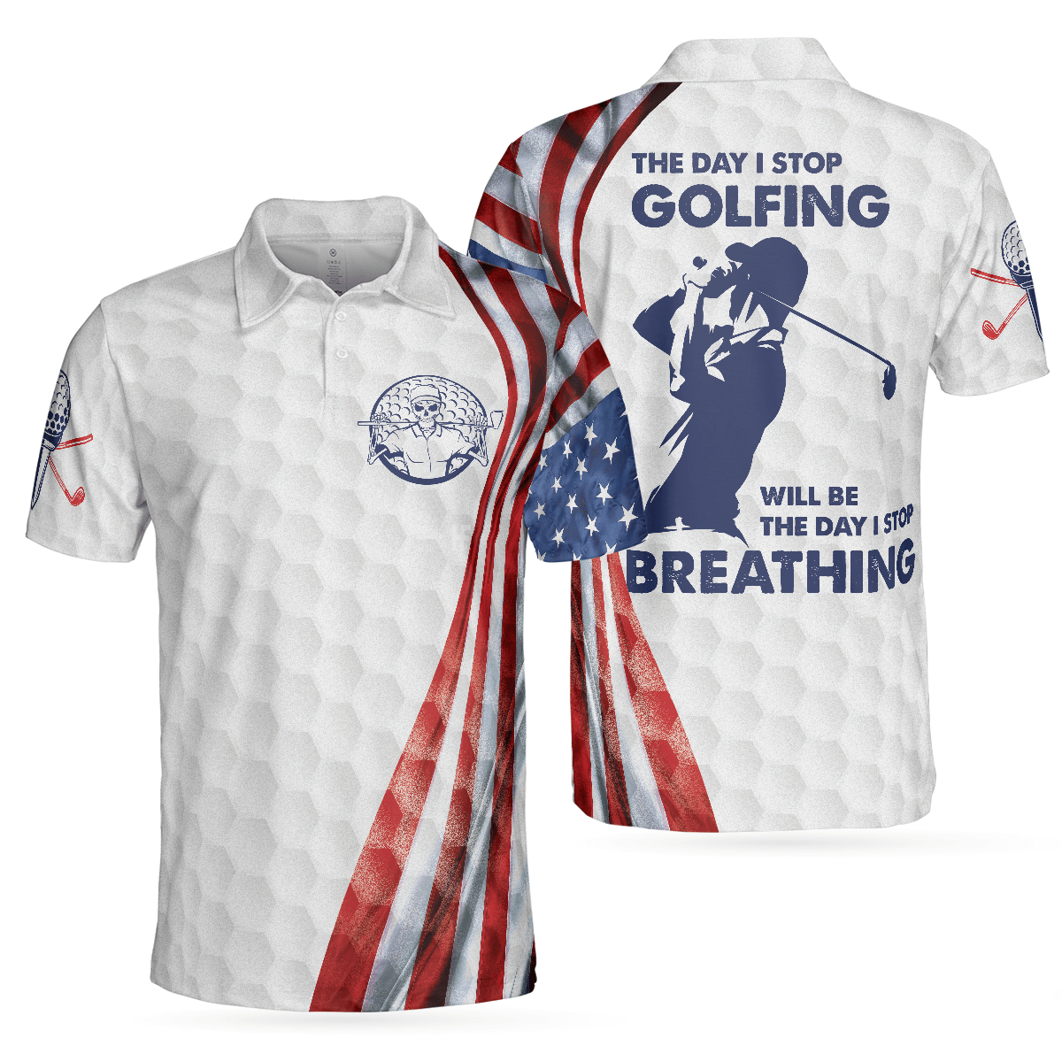 Golf Men Polo Shirts - Golf Pattern Skeleton Golfer American Flag The Day I Stop Golfing Men Polo Shirts - Perfect Gift For Men, Golfers, Golf Lover - Amzanimalsgift