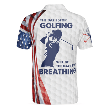 Golf Men Polo Shirts - Golf Pattern Skeleton Golfer American Flag The Day I Stop Golfing Men Polo Shirts - Perfect Gift For Men, Golfers, Golf Lover - Amzanimalsgift