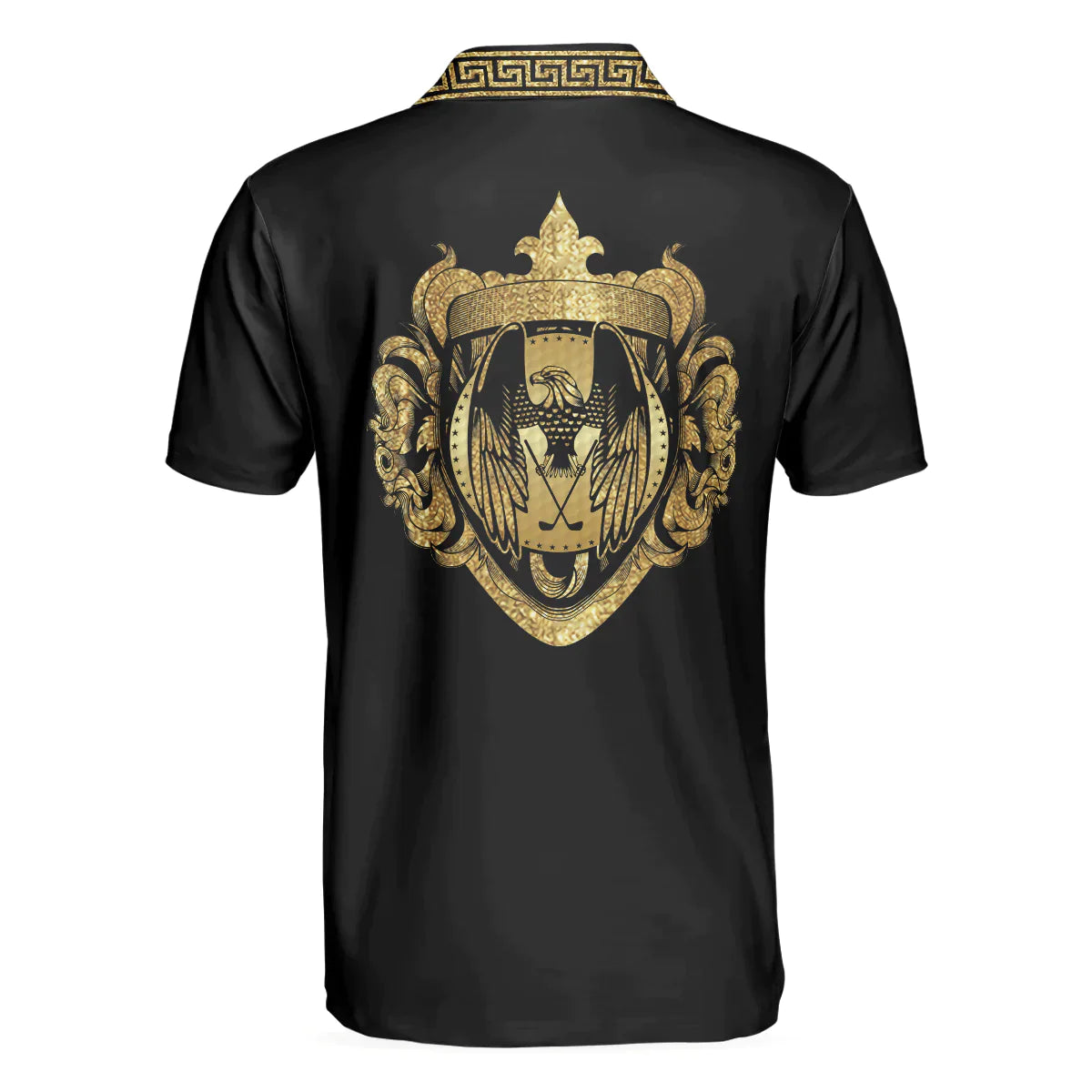 Golf Men Polo Shirts - Luxury Baroque Pattern Eagle Badge Golden Greek Key Pattern Golf Men Polo Shirts - Perfect Gift For Men, Golfers, Golf Lover - Amzanimalsgift