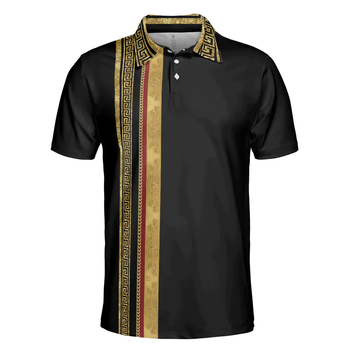 Golf Men Polo Shirts - Luxury Baroque Pattern Eagle Badge Golden Greek Key Pattern Golf Men Polo Shirts - Perfect Gift For Men, Golfers, Golf Lover - Amzanimalsgift