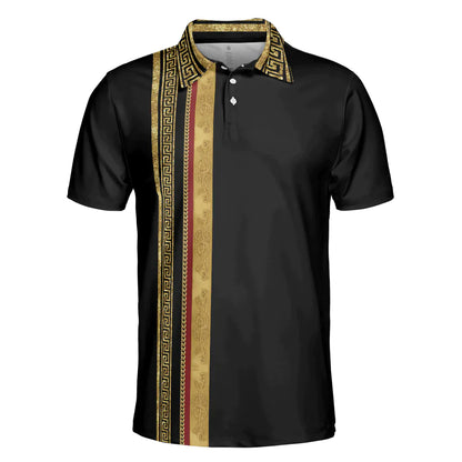 Golf Men Polo Shirts - Luxury Baroque Pattern Eagle Badge Golden Greek Key Pattern Golf Men Polo Shirts - Perfect Gift For Men, Golfers, Golf Lover - Amzanimalsgift