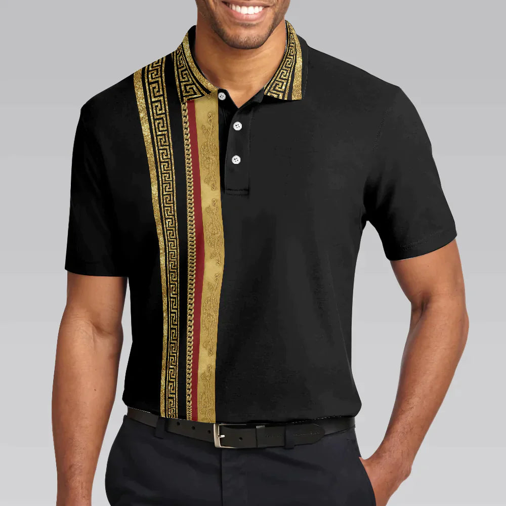 Golf Men Polo Shirts - Luxury Baroque Pattern Eagle Badge Golden Greek Key Pattern Golf Men Polo Shirts - Perfect Gift For Men, Golfers, Golf Lover - Amzanimalsgift