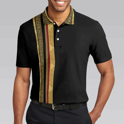 Golf Men Polo Shirts - Luxury Baroque Pattern Eagle Badge Golden Greek Key Pattern Golf Men Polo Shirts - Perfect Gift For Men, Golfers, Golf Lover - Amzanimalsgift