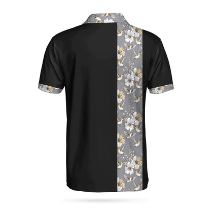 Golf Men Polo Shirts - Luxury Golden Skull, Ash Floral Pattern Black Background Men Polo Shirts - Perfect Gift For Men, Golfers, Golf Lover - Amzanimalsgift