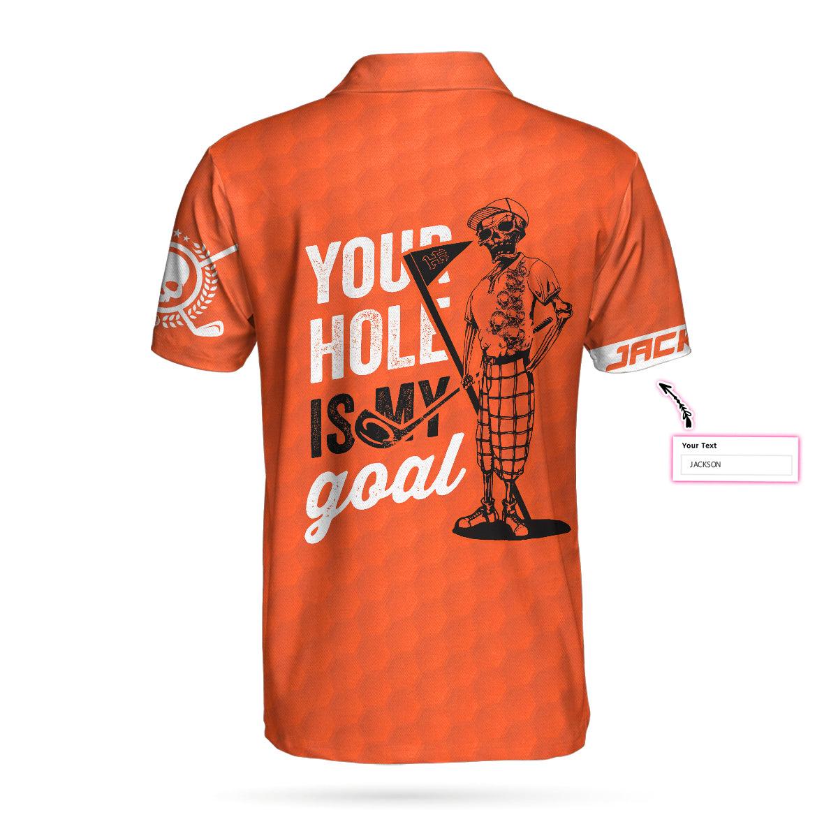 Golf Men Polo Shirts - Orange American Flag Your Hole Is My Goal Bones Men's Custom Name Men Polo Shirts - Perfect Gift For Men, Golfers - Amzanimalsgift