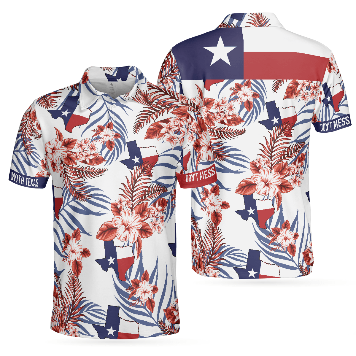 Golf Men Polo Shirts - Tropical Floral Pattern Texas Flag Bluebonnets, Texas Proud Men Polo Shirts - Perfect Gift For Men, Golfers, Golf Lover - Amzanimalsgift