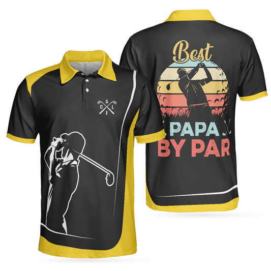 Golf Men Polo Shirts - Vintage Golf Best Papa By Par Black Yellow Background Men Polo Shirts, Golf Shirt For Men - Perfect Gift For Men, Golfers - Amzanimalsgift
