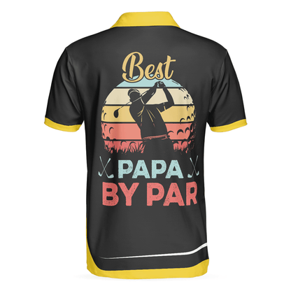 Golf Men Polo Shirts - Vintage Golf Best Papa By Par Black Yellow Background Men Polo Shirts, Golf Shirt For Men - Perfect Gift For Men, Golfers - Amzanimalsgift
