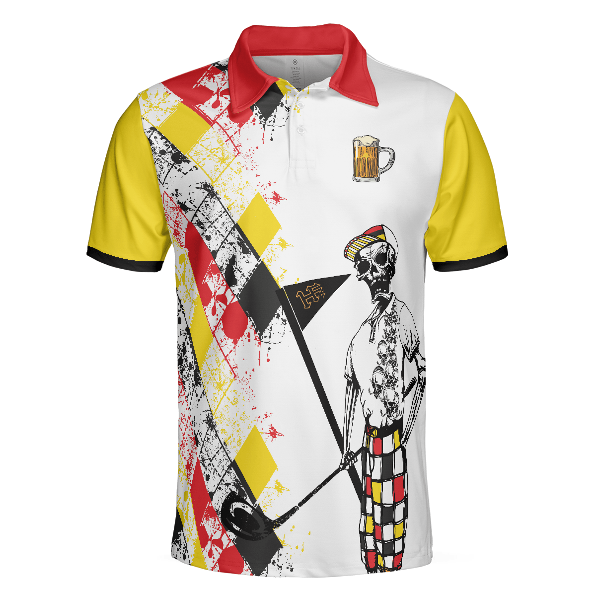 Golf Men Polo Shirts - Vorhersagen Am Wochenende German Argyle Pattern Skeleton Golfer Men Polo Shirts - Perfect Gift For Men, Golfers, Golf Lover - Amzanimalsgift