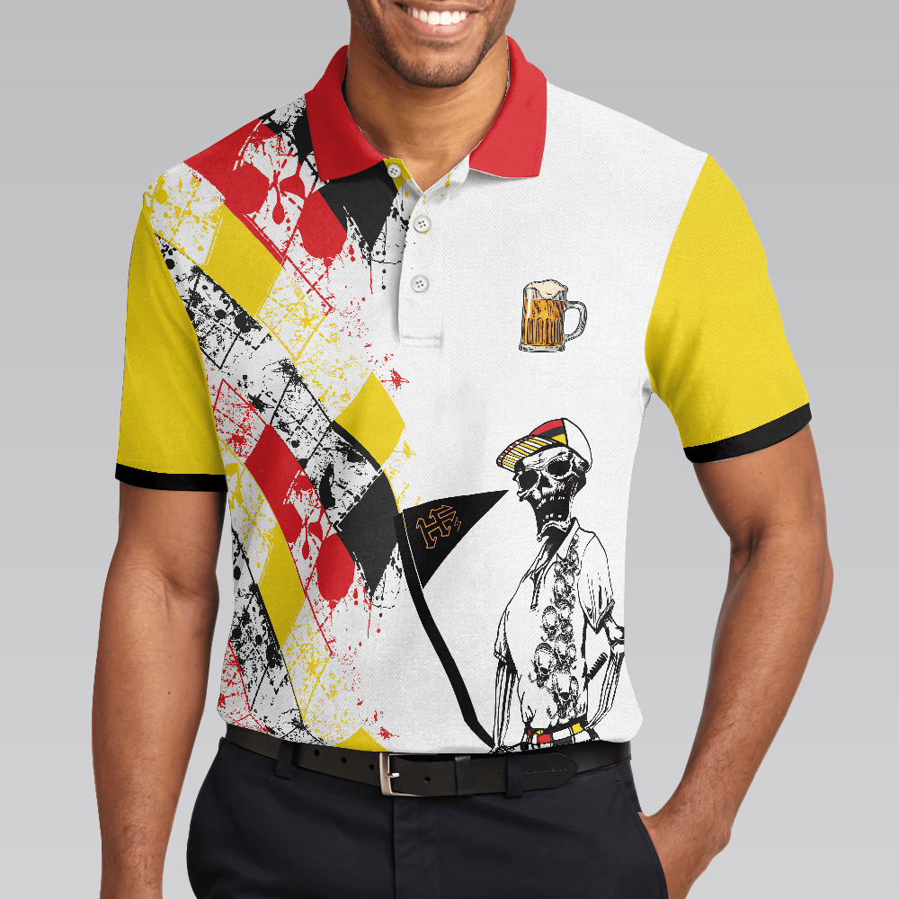 Golf Men Polo Shirts - Vorhersagen Am Wochenende German Argyle Pattern Skeleton Golfer Men Polo Shirts - Perfect Gift For Men, Golfers, Golf Lover - Amzanimalsgift