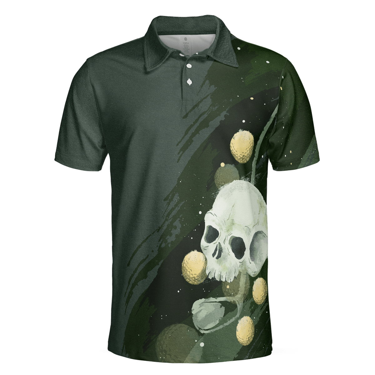 Golf Men Polo Shirts - Water Color Golf Skull With Golf Ball Dark Green Background Men Polo Shirts - Perfect Gift For Men, Golfers, Golf Lover - Amzanimalsgift