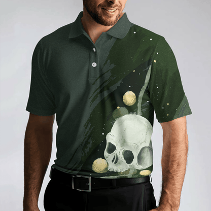 Golf Men Polo Shirts - Water Color Golf Skull With Golf Ball Dark Green Background Men Polo Shirts - Perfect Gift For Men, Golfers, Golf Lover - Amzanimalsgift