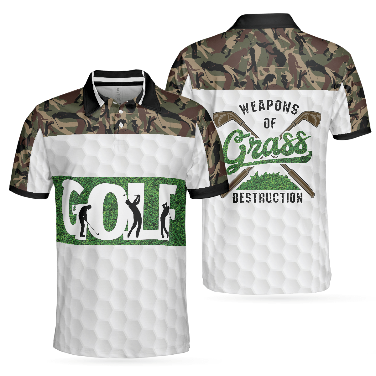 Golf Men Polo Shirts - Weapon Of Grass Destruction Camo Pattern White Background Men Polo Shirts - Perfect Gift For Men, Golfers, Golf Lover - Amzanimalsgift