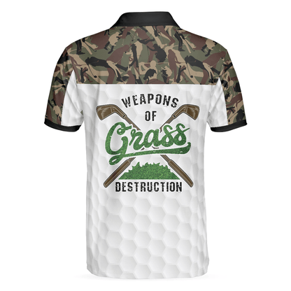 Golf Men Polo Shirts - Weapon Of Grass Destruction Camo Pattern White Background Men Polo Shirts - Perfect Gift For Men, Golfers, Golf Lover - Amzanimalsgift