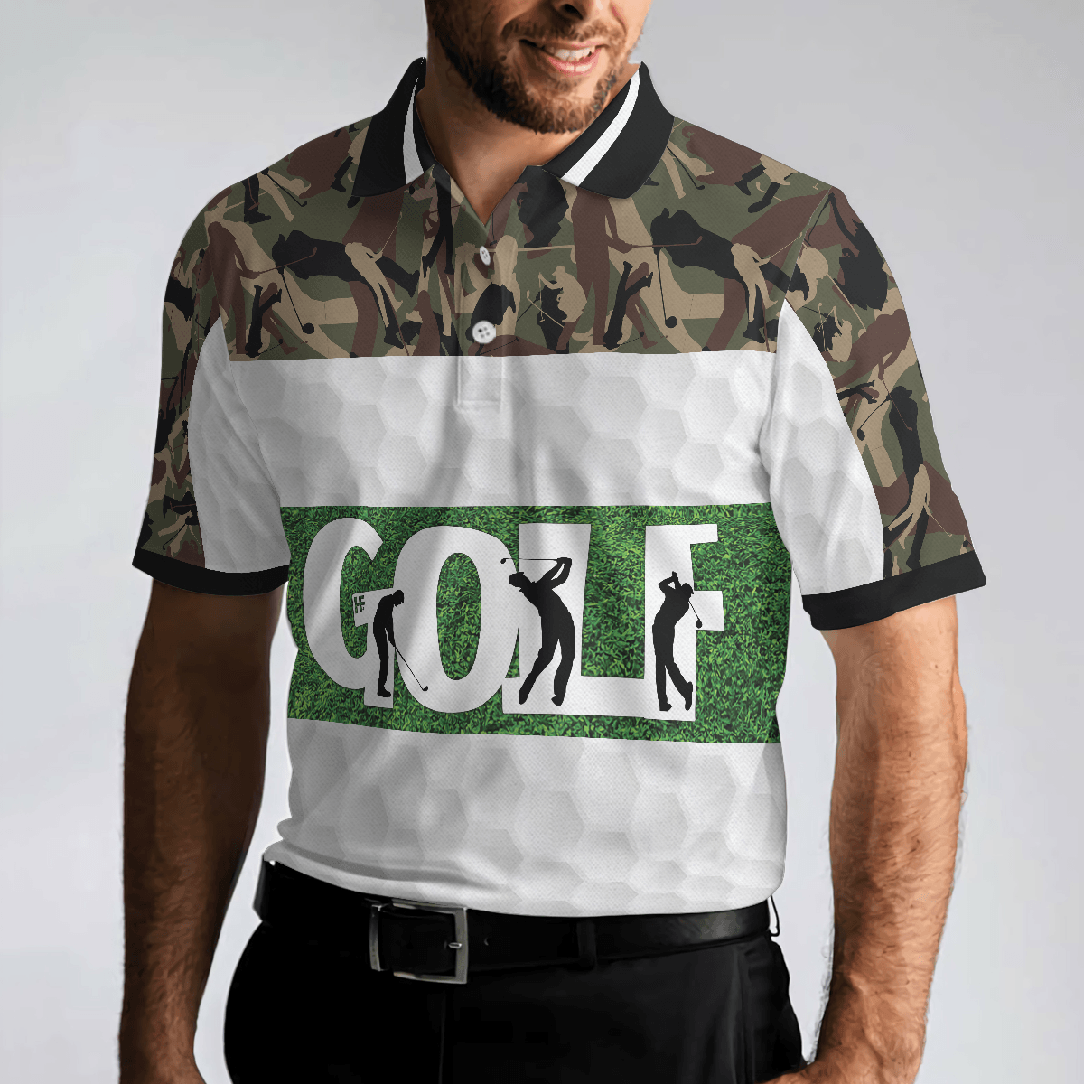 Golf Men Polo Shirts - Weapon Of Grass Destruction Camo Pattern White Background Men Polo Shirts - Perfect Gift For Men, Golfers, Golf Lover - Amzanimalsgift