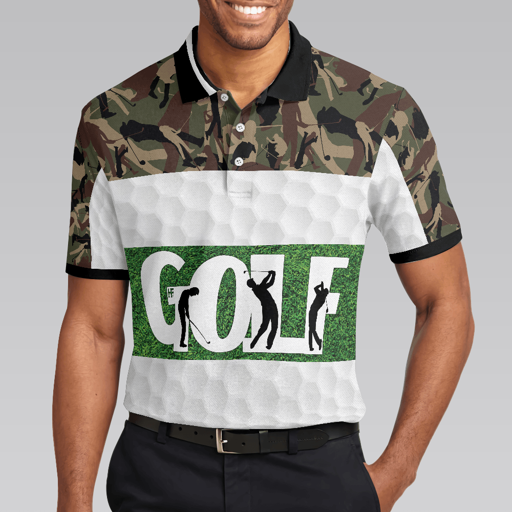 Golf Men Polo Shirts - Weapon Of Grass Destruction Camo Pattern White Background Men Polo Shirts - Perfect Gift For Men, Golfers, Golf Lover - Amzanimalsgift