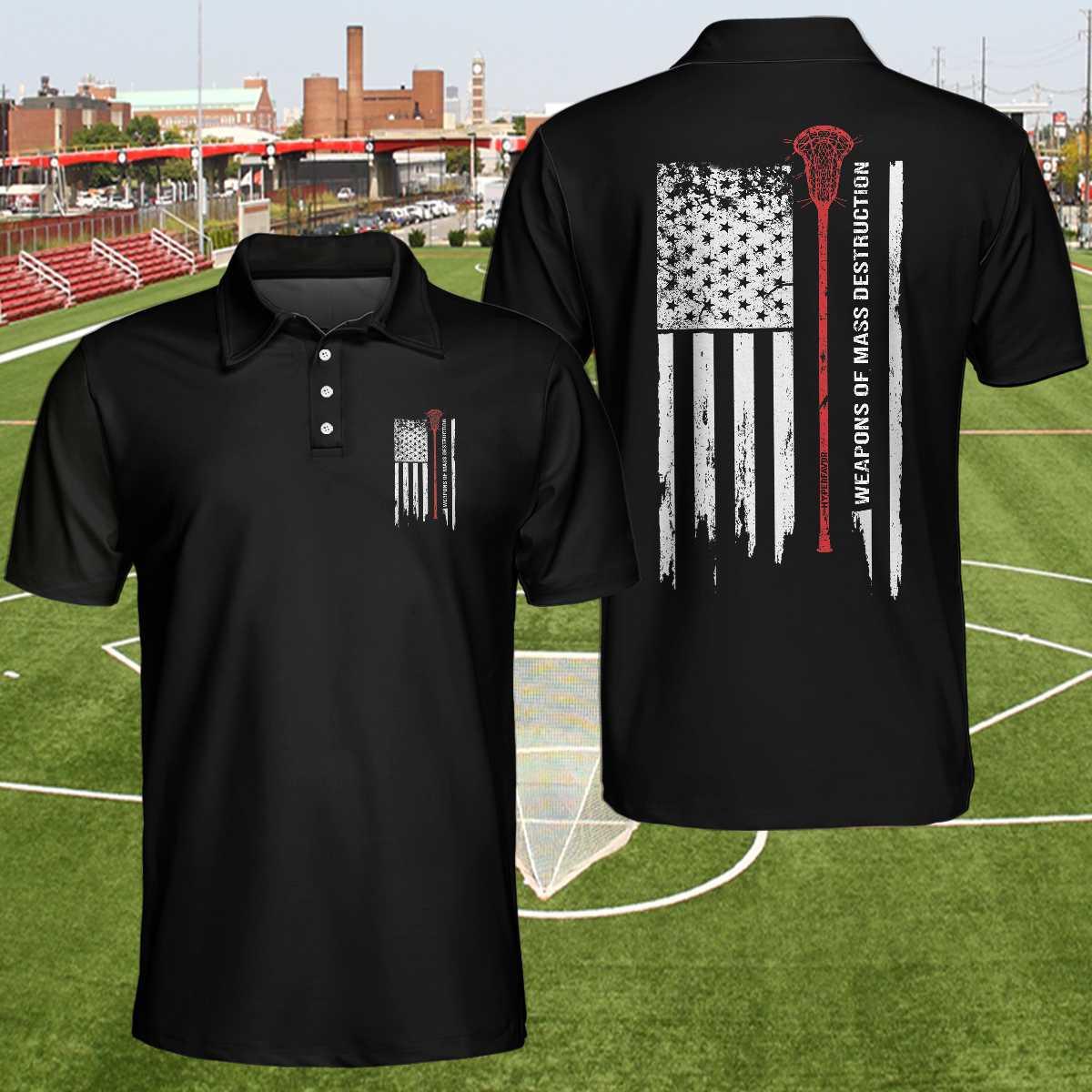 Golf Men Polo Shirts - Weapons Of Grass Destruction Lacrosse American Flag Black Background Men Polo Shirts- Perfect Gift For Men, Golfers, Golf Lover - Amzanimalsgift