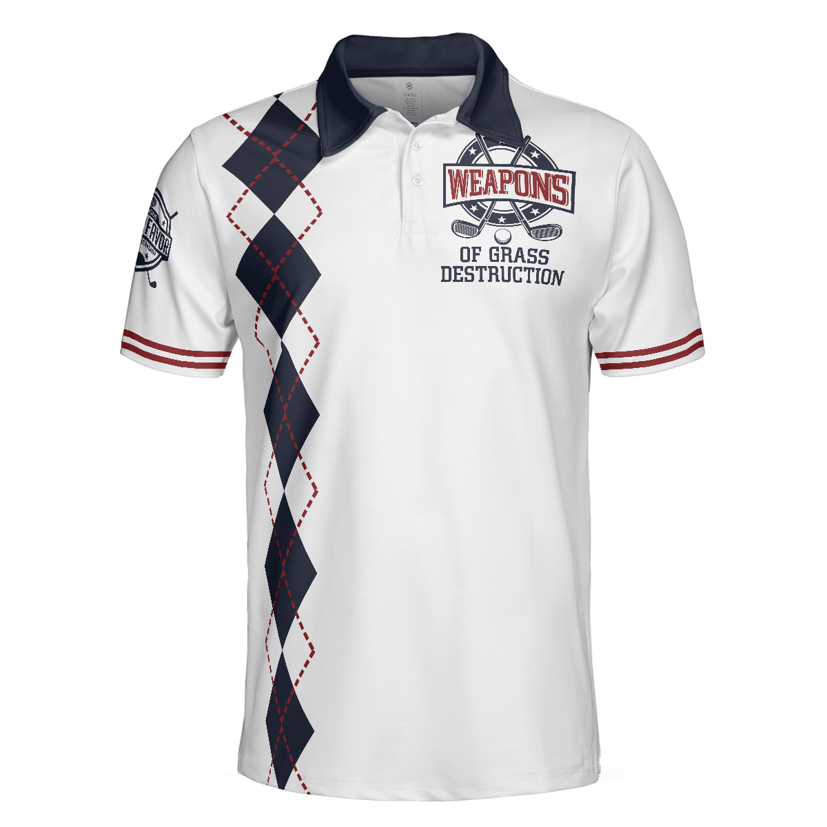 Golf Men Polo Shirts - Weapons Of Grass Destruction White And Navy Argyle Pattern Men Polo Shirts - Perfect Gift For Men, Golfers, Golf Lover - Amzanimalsgift