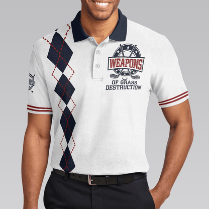 Golf Men Polo Shirts - Weapons Of Grass Destruction White And Navy Argyle Pattern Men Polo Shirts - Perfect Gift For Men, Golfers, Golf Lover - Amzanimalsgift