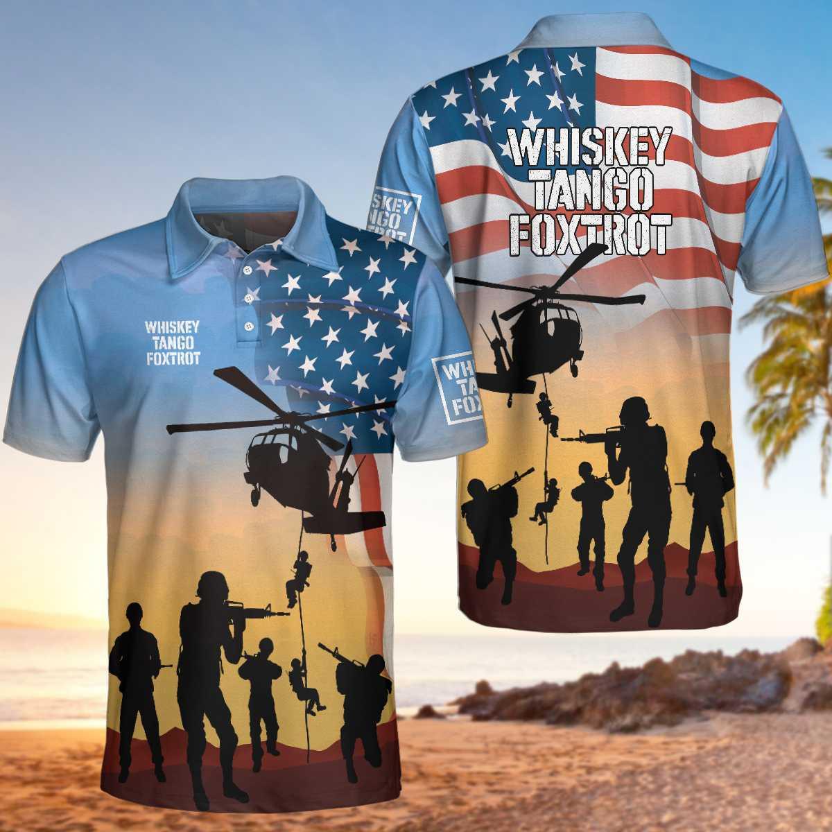 Golf Men Polo Shirts - Whiskey Tango Foxtrot Military Helicopter American Flag Men Polo Shirts - Perfect Gift For Men, Golfers, Golf Lover - Amzanimalsgift