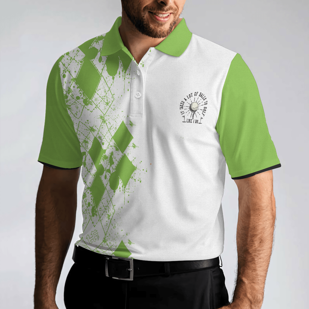 Golf Men Polo Shirts - White And Green Argyle Pattern Life Like A Golf Hole In One Is Perfect Men Polo Shirts - Perfect Gift For Men, Golfers - Amzanimalsgift