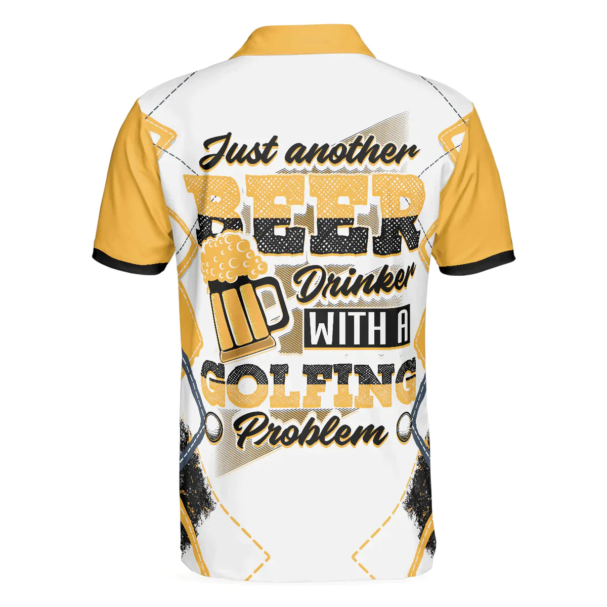 Golf Men Polo Shirts - White And Yellow Argyle Pattern Just Another Beer Drinker With A Golfing Problem Men Polo Shirts- Perfect Gift For Men, Golfers - Amzanimalsgift