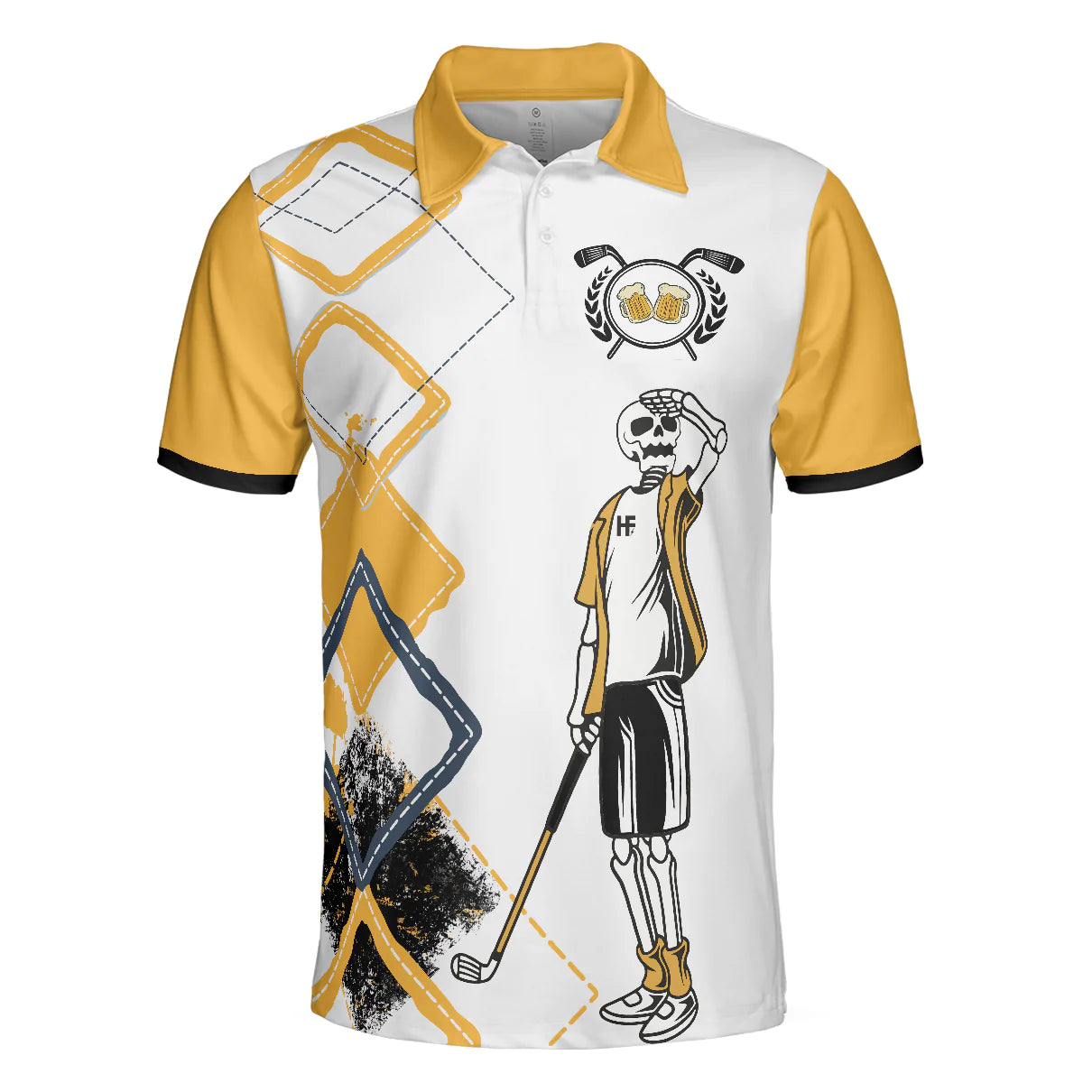 Golf Men Polo Shirts - White And Yellow Argyle Pattern Just Another Beer Drinker With A Golfing Problem Men Polo Shirts- Perfect Gift For Men, Golfers - Amzanimalsgift