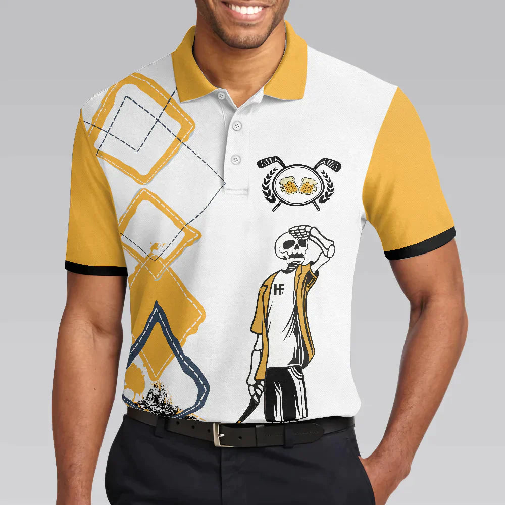 Golf Men Polo Shirts - White And Yellow Argyle Pattern Just Another Beer Drinker With A Golfing Problem Men Polo Shirts- Perfect Gift For Men, Golfers - Amzanimalsgift