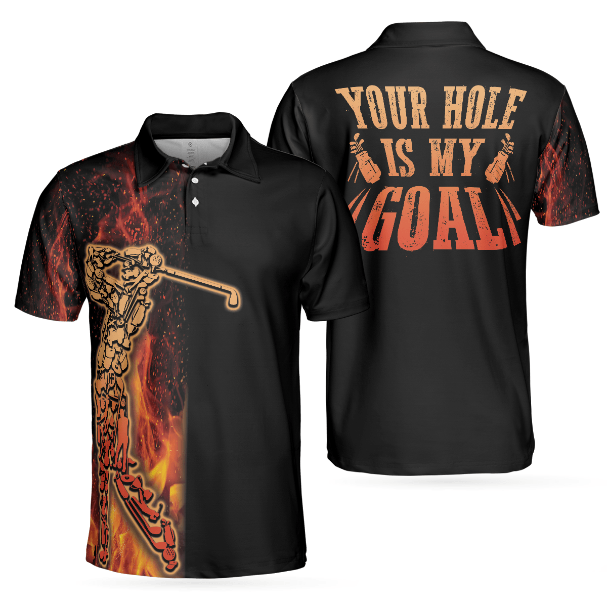 Golf Men Polo Shirts - Your Hole Is My Goal Golf Polo Shirt, Black Flame Fragmented Golfer Polo Shirt - Perfect Gift For Men, Golfers, Golf Lover - Amzanimalsgift