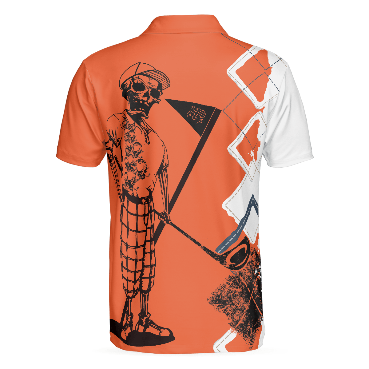 Golf Men Polo Shirts - Your Hole Is My Goal Orange Argyle Pattern Skeleton Golfer Men Polo Shirt - Perfect Gift For Men, Golfers, Golf Lover - Amzanimalsgift