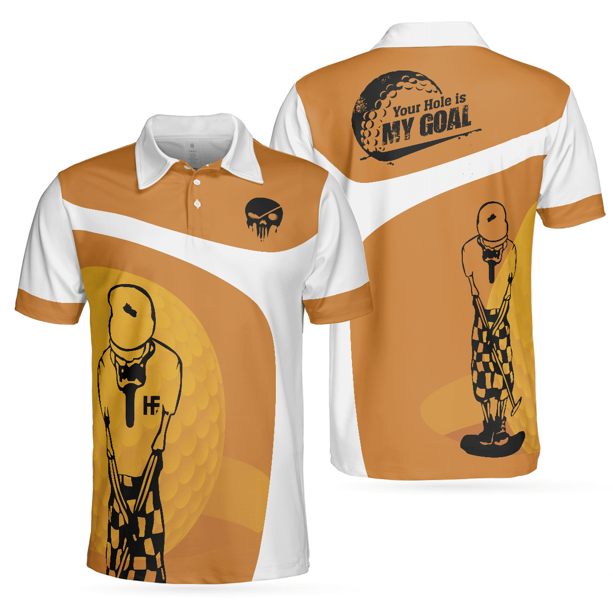 Golf Men Polo Shirts - Your Hole Is My Goal Skull Polo Shirt, Light Brown Skeleton Golfer Polo Shirt, Best Golf Shirt For Men - Perfect Gift For Men - Amzanimalsgift