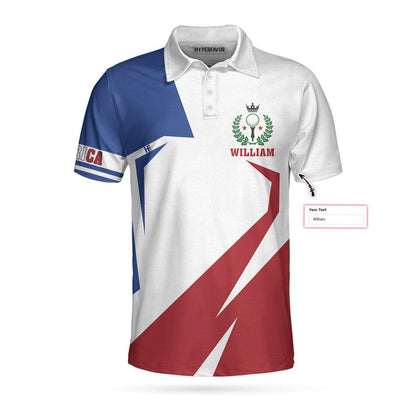 Golf Polo Shirt For Men - Blue Red White Golf Custom Polo Shirt, Customized American Golf Polo Shirt For Men - Amzanimalsgift