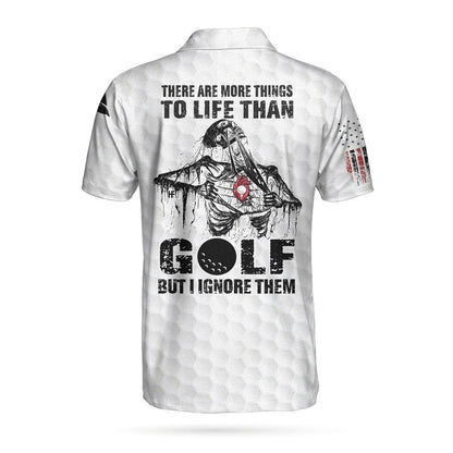 Golf Polo Shirt, Golf Love Heart Skull Polo Shirt, Golf Pattern Skeleton Golfer American Flag Polo Shirt - Perfect Gift For Men, Golfer - Amzanimalsgift