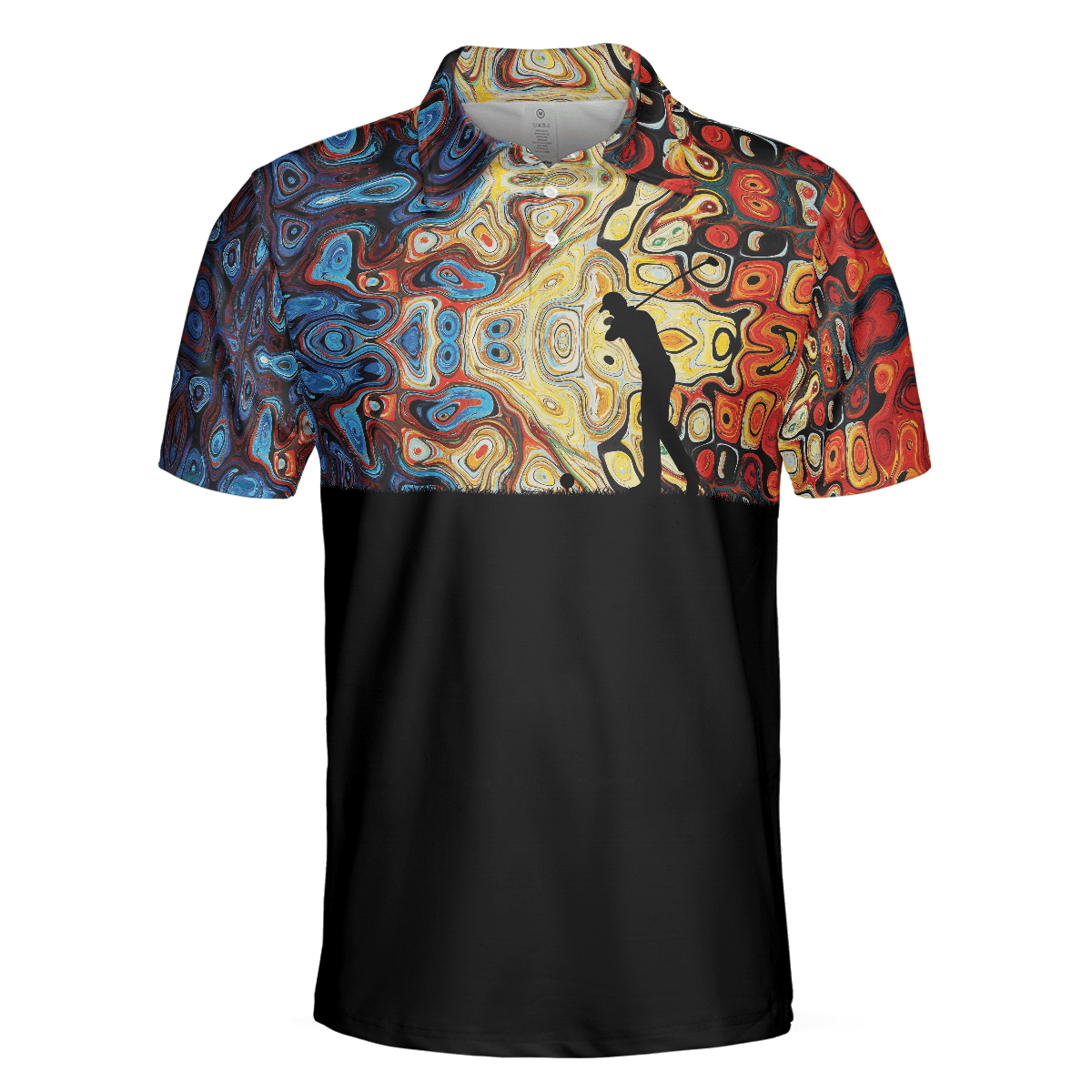 Golf Silhouette With Sky Wavy Abstract Seamless Pattern Men Polo Shirt, Black Golf Shirt For Men, Gift For Golf Lovers - Amzanimalsgift