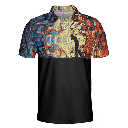 Golf Silhouette With Sky Wavy Abstract Seamless Pattern Men Polo Shirt, Black Golf Shirt For Men, Gift For Golf Lovers - Amzanimalsgift