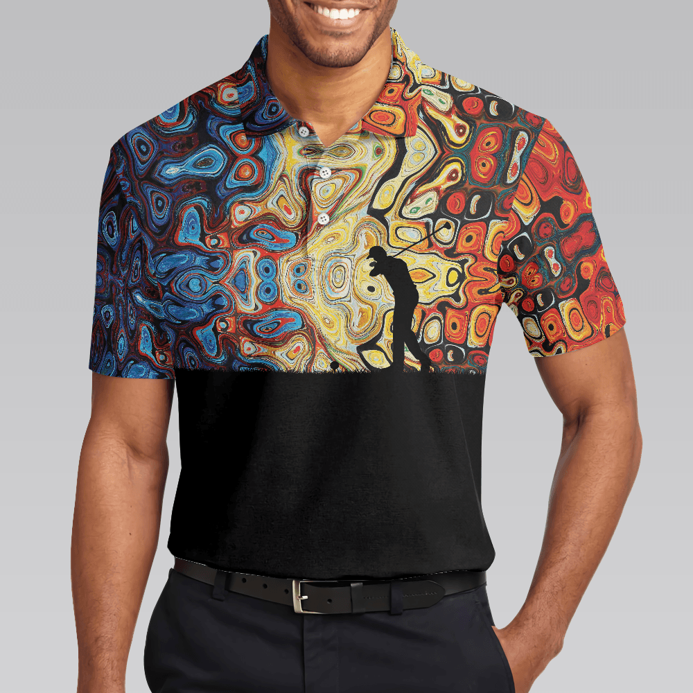 Golf Silhouette With Sky Wavy Abstract Seamless Pattern Men Polo Shirt, Black Golf Shirt For Men, Gift For Golf Lovers - Amzanimalsgift