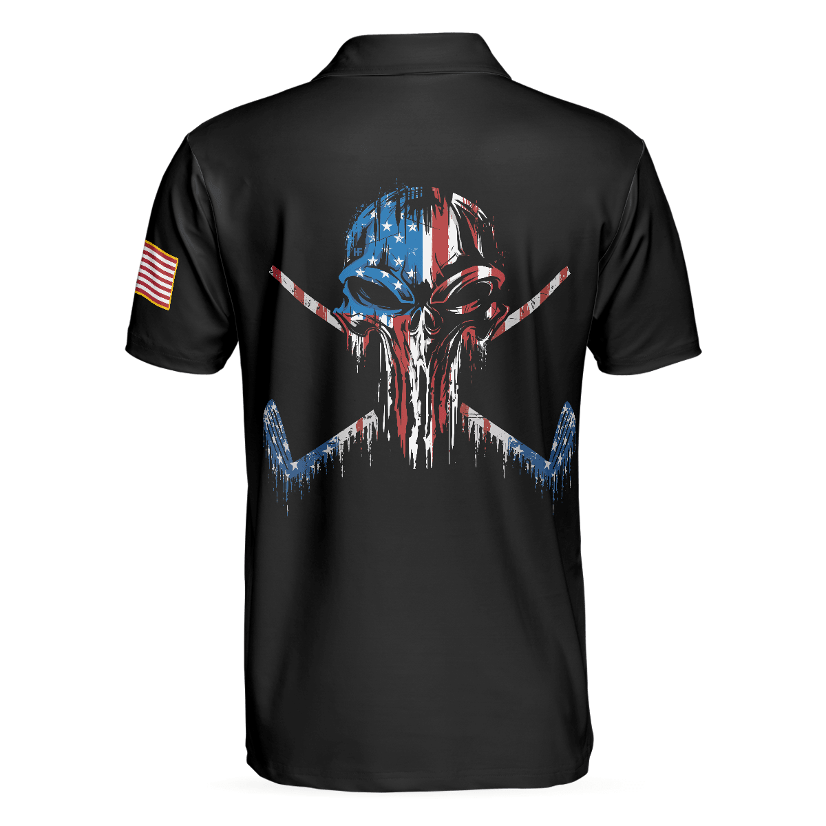 Golf Skull America Flag Men Polo Shirt, Wet Paint Black Polo Shirt, Best Golf Shirt For Men - Best Gift For Golf Lovers - Amzanimalsgift