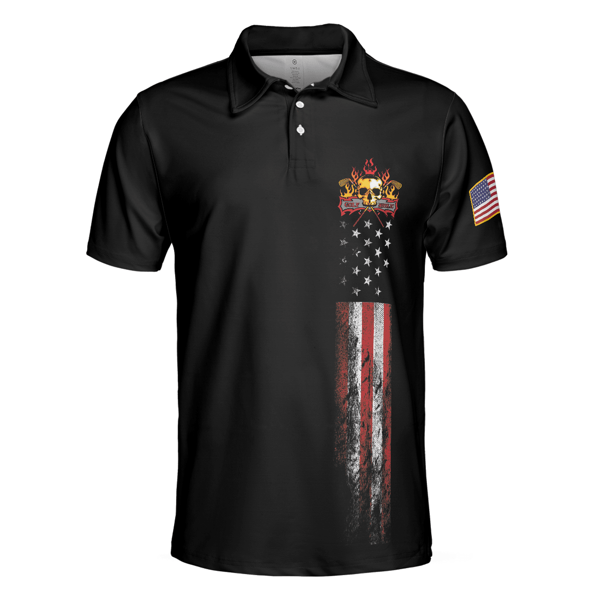 Golf Skull America Flag Men Polo Shirt, Wet Paint Black Polo Shirt, Best Golf Shirt For Men - Best Gift For Golf Lovers - Amzanimalsgift