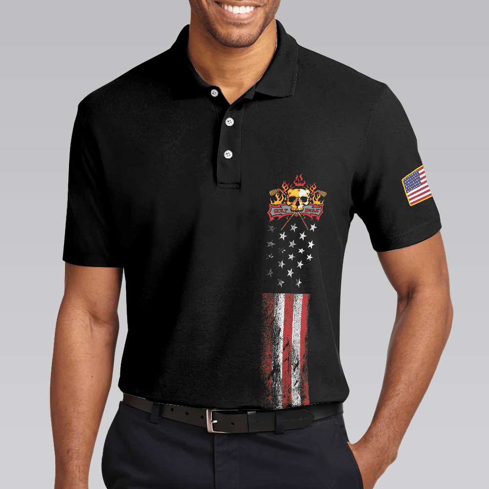 Golf Skull America Flag Men Polo Shirt, Wet Paint Black Polo Shirt, Best Golf Shirt For Men - Best Gift For Golf Lovers - Amzanimalsgift