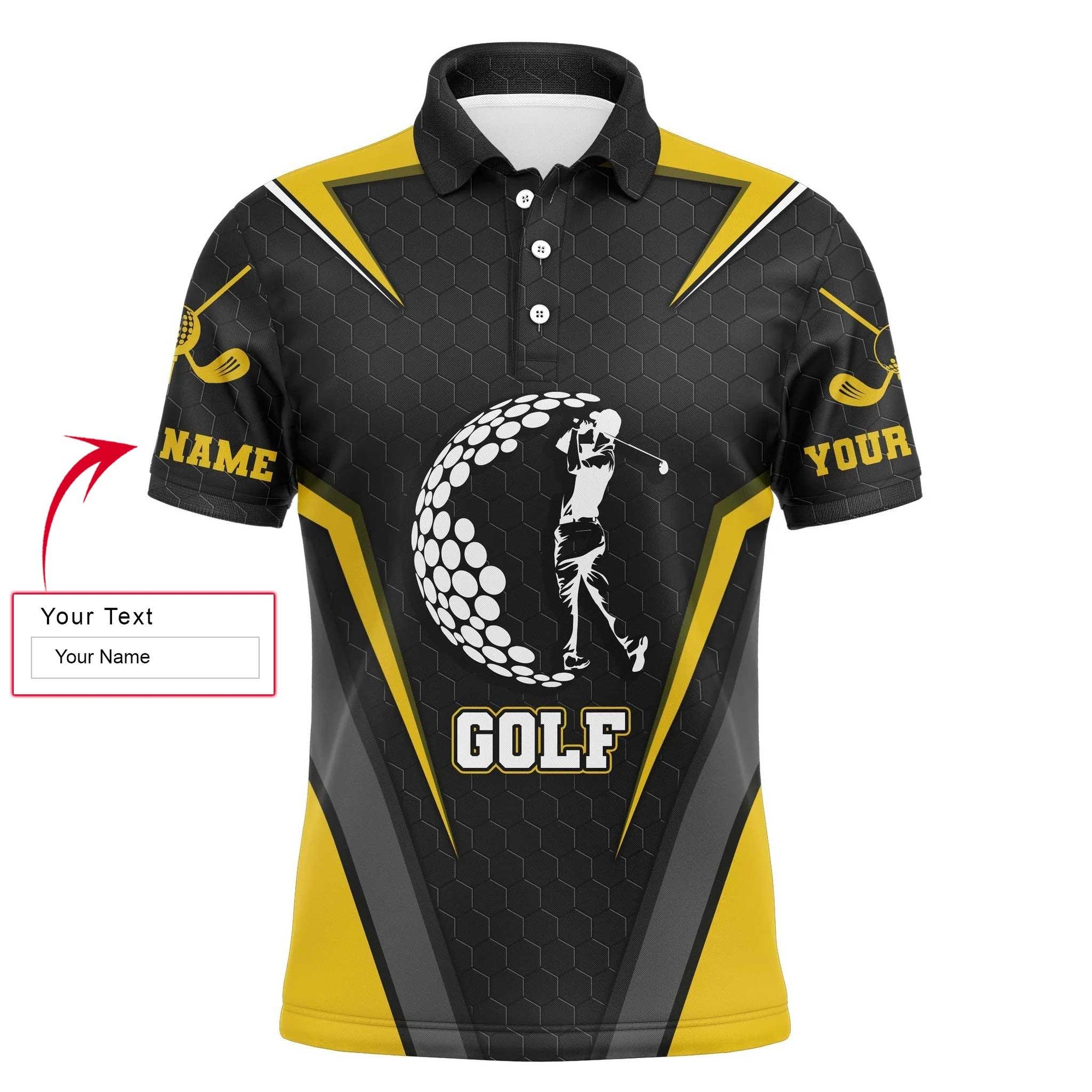 Golf Team Men Polo Shirt - Golfing Golf Ball Custom Name Black Yellow Apparel - Personalized Gift For Golf Lover, Golfer, Best Golf Polo Shirt For Men - Amzanimalsgift