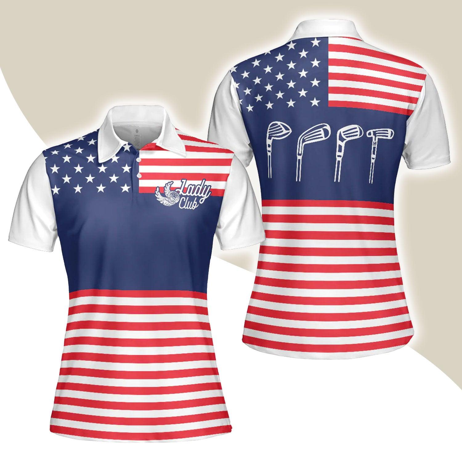 Golf Women Polo Shirt, American Flag Golf Clubs, Lady Squad Golf Polo Shirt For Ladies - Gift For Female Golfers, Golf Lovers - Amzanimalsgift